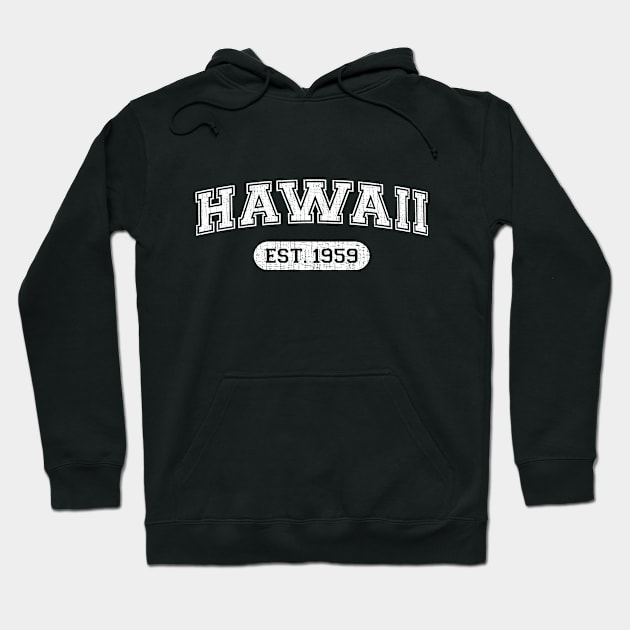 Classic College-Style Hawaii 1959 Distressed University Font Hoodie by Webdango